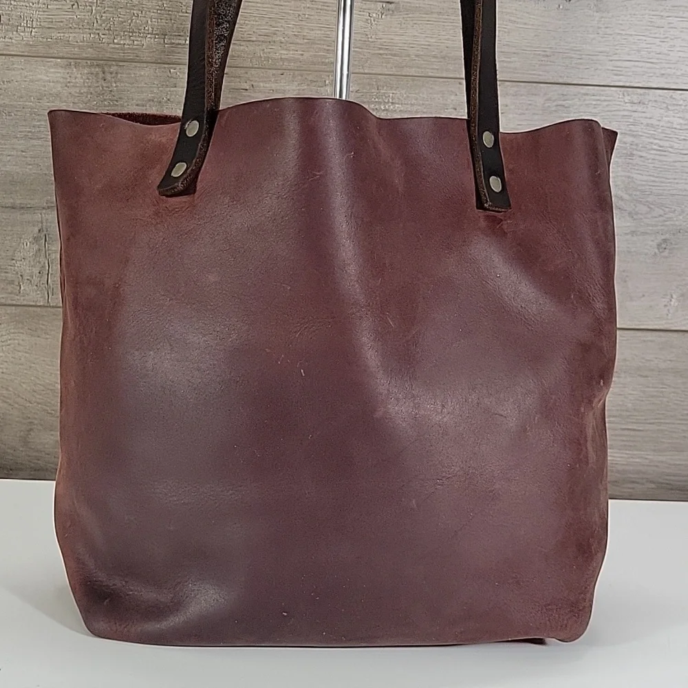 Portland Leather Goods Thick Leather Tote Bag in Burgundy